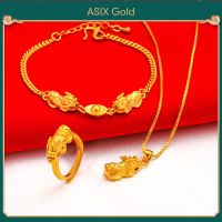 ASIX GOLD 3 in 1 ชุดทองแท้ปี่เซียะจี้คอทองจริงปี่เซียะสร้อยข้อมือปี่เซียะทองจริงแหวนปี่เซียะ ทอง 24K ไม่ลอก ไม่ลอก