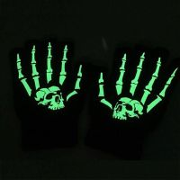 RONGDOU Unique Warmer Male Female Hand Bone Keep Warm Outdoors Non Slip Fashion Accessories Halloween Luminous Mittens Full Finger Gloves Half-finger Gloves