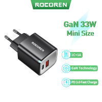 Rocoren GaN 33W Type C PD Fast Charger สำหรับ iPhone 14 13 12 X Pro Max Mini Dual USB Quick Charger สำหรับ iPad Pro Air iPad Mini 2021