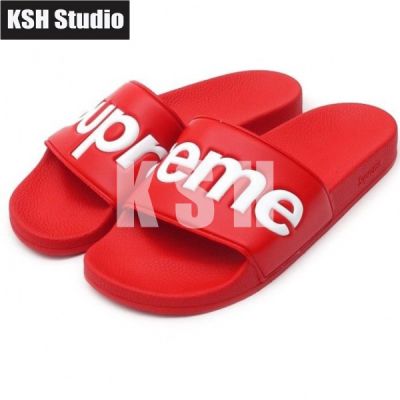 Supreme slipper รองเท้าแตะฤดูร้อนชายและหญิงคู่บ้านรองเท้าแตะชายหาดสีดำและสีแดงกับด้านล่างหนาTH