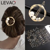 Levao Metal Geometric Hair Clip Round Rhinestone Pearl Barrette Women Girls Sweet Hairpins Barrettes Hair Accessories Gifts