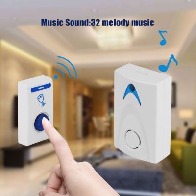 ❇▨☋ Wireless Doorbell LED 2 Button 3 Receiver Battery Powered 32 Tune Songs Ring Remote Control Home Security 100M Door Bell Doors