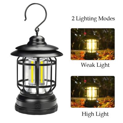 Vintage Outdoor Hanging LED Camping Lanterns Camping Tent Metal Stand Retro Camping Lamps Waterproof Decoration Light For Indoor, Garden Yard, camping, hiking, fishing