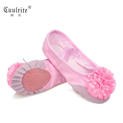 【JH】 Childrens dance shoes soft-soled exercise girls ballet kindergarten with flowers show cat claw
