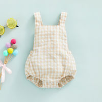 【Forever CY Baby】Baby Newborn Romper, Square Neck Sleeveless Plaid Pattern Printing Jumpsuit Bodysuit Crotch Snap Button Outfit