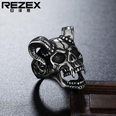 REZEX เครื่องประดับเครื่องประดับส่วนบุคคลย้อนยุคนรกหัวกะโหลกปีศาจเหล็กไทเทเนียมผู้ชายแหวน