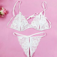 2PCS/Set Women Sexy Lace Bra + Briefs Three-Point Open Crotch Underwear Set