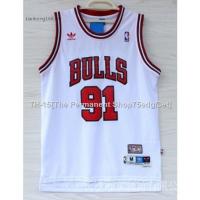 New NBA mens Chicago Bulls 91 Dennis Rodman vintage embroidery basketball jerseys jerseys White OJKA