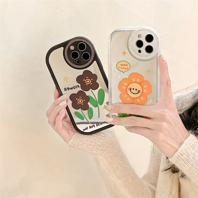 กระจกเงา Sunflower Phone Case สำหรับ iPhone14 กรณีโทรศัพท์มือถือกระจกแต่งหน้าสำหรับ iPhone12ProMax เคสโทรศัพท์ขอบโค้งสีดำสำหรับ iPhone13 เคสซิลิโคนสีขาวสำหรับ iPhone11 เคสโทรศัพท์แฟชั่นเกาหลีสำหรับ iPhoneXs