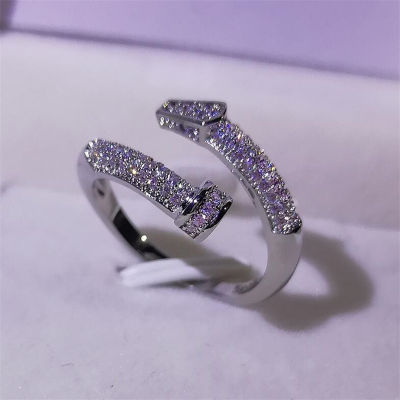 New Arrival Classical Jewelry 925 Sterling Silver Fill Nail Ring Pave White Topaz CZ Diamond Women Wedding Open Adjustable Ring