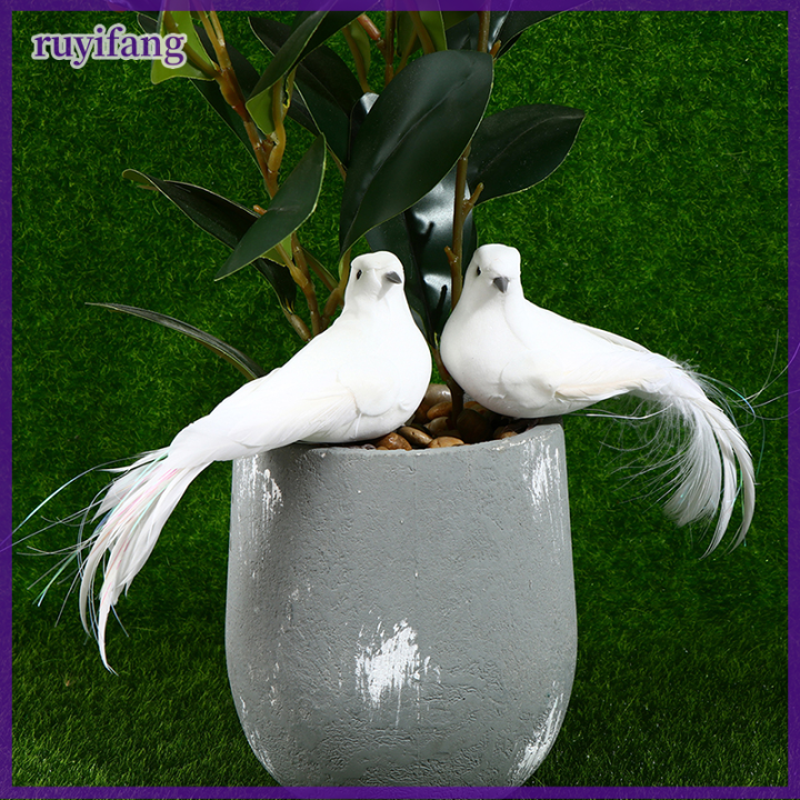 ruyifang-2pcs-white-dove-feather-โฟมเทียมคนรักสันติภาพนกเขาตกแต่งบ้าน