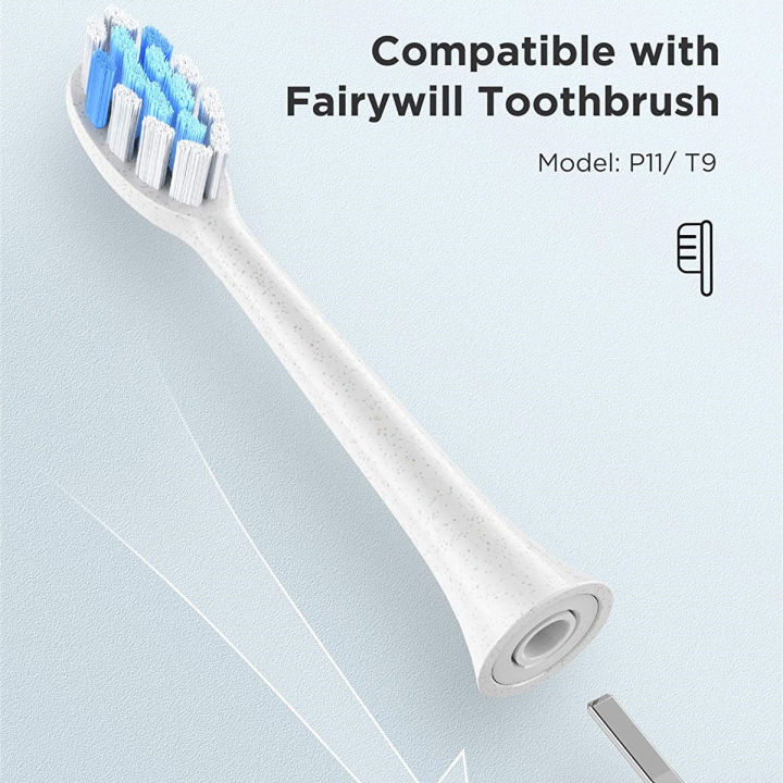 fairywill-p11แปรงสีฟันไฟฟ้าเปลี่ยนหัวแปรงสีดำสีขาวสำหรับ-p11-t9