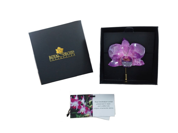 royal-orchid-เข็มกลัดดอกกล้วยไม้ของจริง-สีม่วง