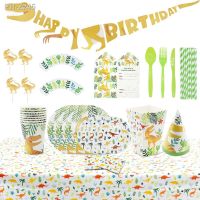 Dinosaur Party Disposable Tableware Paper Dinosaur T-Rex Plate Napkins Dino Tablecloth Happy Boy Birthday Parti Decor