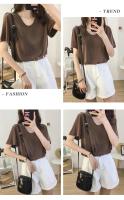 เสื้อยืด คอกลม  สีน้ำตาล (Solid Color Foundation Color T-shirt Short Sleeve Clothes 2019 New Style Loose Korean-Style Bottoming Shirt Top Tide Women T-shirt)