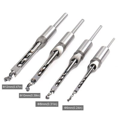 HH-DDPJ6/8/10/12mm 4pcs/set Woodworking Tools Twist Square Hole Drill Bits Auger Mortising Chisel Saw For Diy Furniture Without Screws