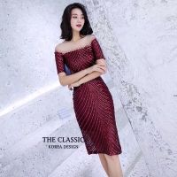 (M-XL) The classic เดรสงานปักเลื่อม ใช้ผ้าเนื้อดีปักด้วยเลื่อมอย่างประณีตทั้งตัว ช่วงบนซีทรูเล็กน้อยแต่งประดับด้วยพลอยแดง ชุดราตรี