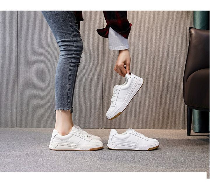 hot11-รองเท้าสีขาวเล็กๆของผู้หญิงรองเท้า2021หนังผูกเชือกรองเท้าแพลตฟอร์มแบนใหม่รองเท้าลำลองนักเรียน