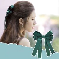 New Fashion Green Big Bowknot Hair Clips Barrettes Bow Knotted Long Ribbon Hairpin For Women Girls Hair Accessories Hairband Hair Accessories