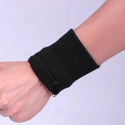 1Pc Sport Wristband Sweatband Football Yoga Gym Basketball Running Sweat-absorbent Zippered Pocket Sports Wrist Wallet Pouch