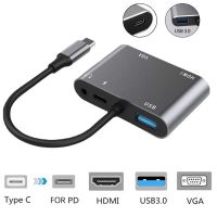 5/4 In 1 USB 3.0 Hub VGA Adaptor Laptop PD Isi Daya 5 Port 4K 3.5Mm Audio Laptop Tipe C Splitter Stasiun Dok