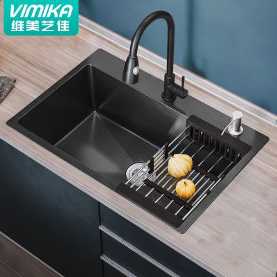 [COD] 304 stainless steel washbasin sink black thickened nano-dishwasher handmade single double slot