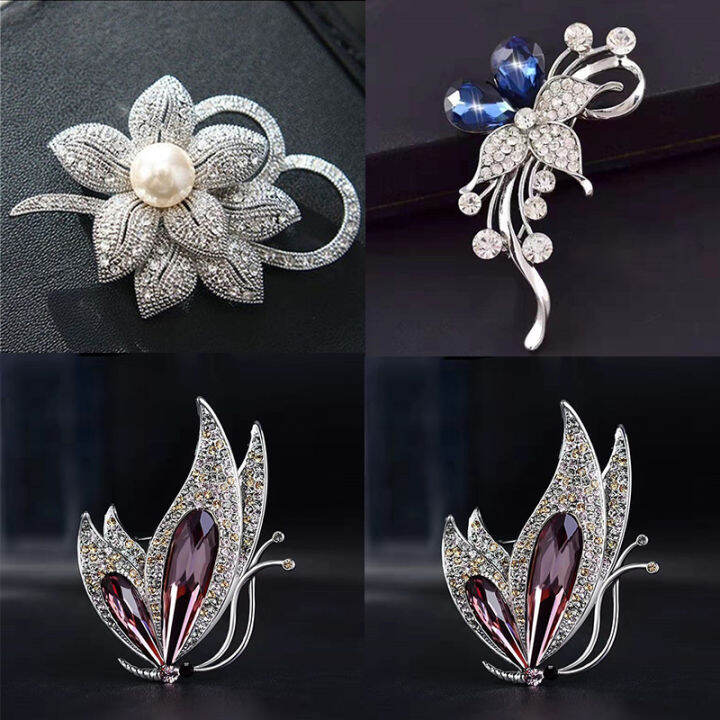 Korean Style Fashion Crystal Rhinestone Brooch, Elegant Alloy Accessory ...