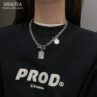 MIAOYA Fashion Jewelry Shop INS Vòng cổ bằng thép không gỉ tinh tế cho nữ Cặp đôi mặt dây chuyền thương hiệu hình vuông phong cách hip-hop Quà tặng ngày lễ tình nhân thumbnail