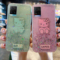 KONSMART ปลอก VIVO Y21 Y21A Y21S Y21T Y33S Y33T การ์ตูนน่ารักใหม่ Hello Kitty กากเพชรส่องแสงเป็นประกายวิบวับ Star Space โทรศัพท์เคสสำหรับ VIVO Y53S นุ่ม TPU ฝาหลัง