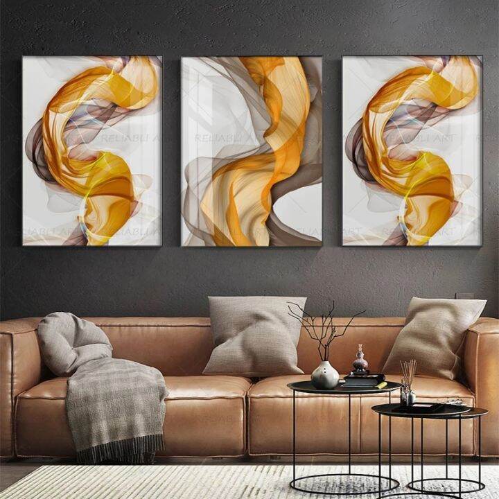 Wall Canvas Painting Abstract Yellow and Grey Gauzy Silks Poster and