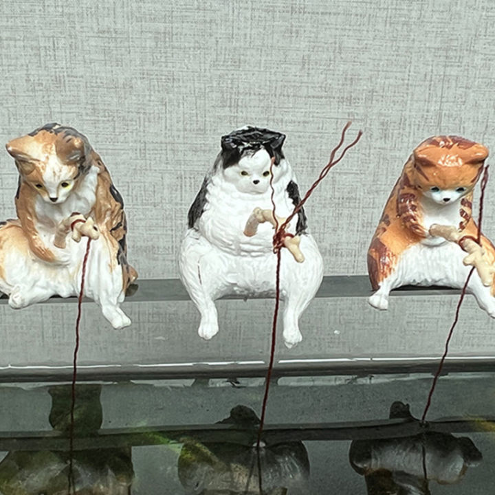 แมวเครื่องประดับเรซิ่นเทียมวางผังการตกปลาอุปกรณ์ตกแต่งการจัดตู้ปลาตู้ปลา