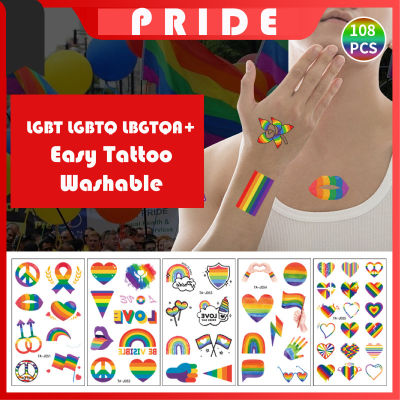 120*69mm แทคทูสีรุ้ง แทคทูสายรุ้ง แทคทู สายรุ้ง สีรุ้ง รอยสักสายรุ้ง รอยสักสีรุ้ง รอยสัก LGBT LGBTQ LGBTQA+ Rainbow Easy Temporary Tattoo Stickers Washable