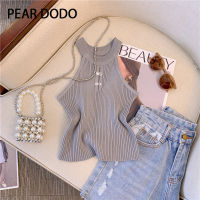 PEAR DODO เสื้อสายเดี่ยวถักคอสั้นกลมเกาหลีสำหรับผู้หญิง