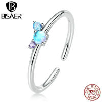 BISAER ปรับได้925เงินสเตอร์ลิงสีสัน Moonstone แหวนสำหรับแฟชั่นสำหรับผู้หญิงของขวัญเครื่องประดับ