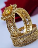 2pcs/set Luxury Gold Plated Inlaid Champagne Zircon Ring Fashion Domineering Inlaid with A Circle of Zircon Engagement Set