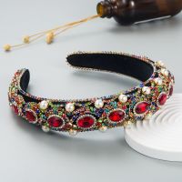 TS5024-4 Fashion New Alloy Rhinestone Pearl Velvet Sponge Hair Hoop Retro Shiny Street Beat Womens Hair Accessories Headband