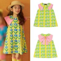 TOP☆Oyamerbaby 1-7Years Girls Bowknot Design Doll Neck Sleeveless Floral Print Dress