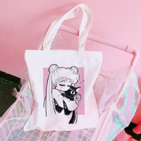 Shoulder Tote Bag Shoppers Bags White Eco reusable Hand Bags Female Sailor Moon aesthetic harajuku kawaii vintage Cloth bag