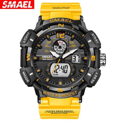 SMAEL Top Luxury Brand Mens Watch Outdoor Sports Waterproof Watches Dual Time Display Quartz Wristwatches Rubber Digital Clock