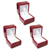 3X Rings Display Box Storage Soft Velvet Tray Case Holder Stand Display Show Jewelry Organiser LED Light Ring Box Red