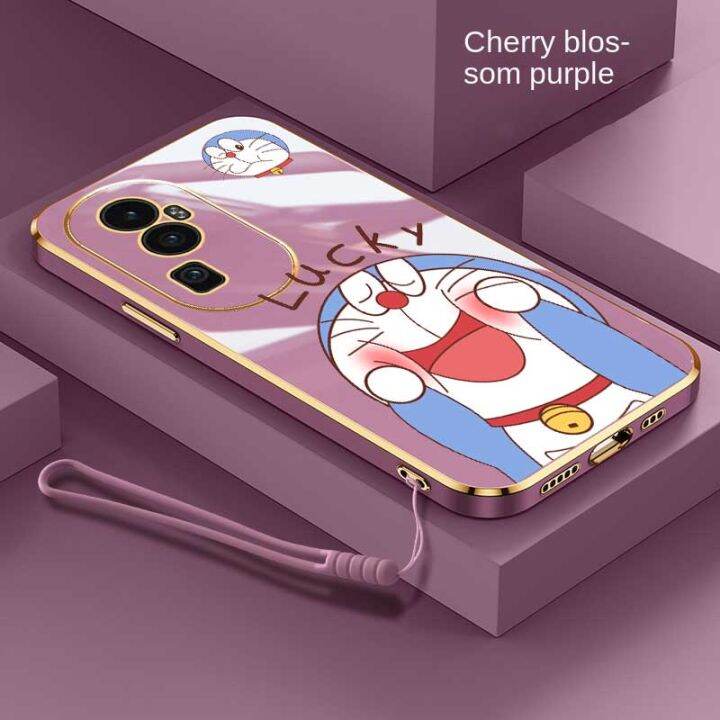 oppo-reno-10-pro-reno10-pro-plus-5g-เคสโทรศัพท์ลายโดราเอมอนน่ารักเคสชุบเคลือบเงาสายเคสที่มีแหวนกันกระแทก