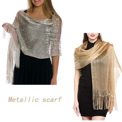 Elegant Shawls for Evening Dresses Female Golden Silvery Wire Tassels Bridal Bridesmaid Party Wedding Party Accessories Scarf