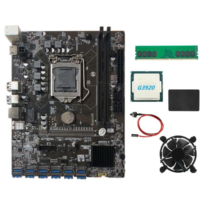 b250c-btc-miner-motherboard-g3920-or-g3930-cpu-cpu-fan-ddr4-4gb-2666mhz-ram-128g-ssd-cable-12xpcie-to-usb3-0-graphics-card-slot