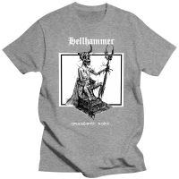 เสื้อยืดคอกลมผู้ชายเสื้อยืด Hellhammer สีดำสายโลหะ