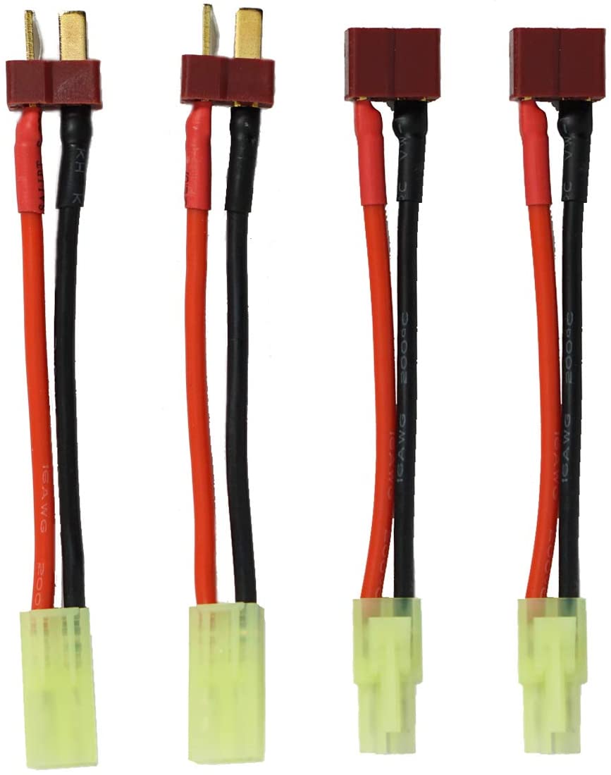 2 Pairs Deans Style T Male/Female Plug to Tamiya Female/Male Connector Adapter for RC Lipo Battery 14AWG Soft Silicone Cable 
