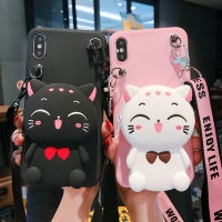 for iPhone 15 14 13 12 11 Pro X XS Max XR 6 6S 7 8 Plus  Phone Case Soft with Smile Cat Wallet &amp; Long Strap