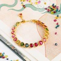 [COD] palace female micro-inlaid light luxury candy heart-shaped topaz drop-shaped rainbow bracelet temperament