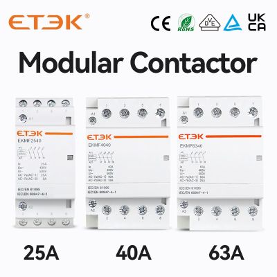 ETEK AC Modular Contactor 220V 3เฟส4P 25A 40A 63A 50/60HZ 4NO Coil Din Rail สำหรับ Automation EKMF