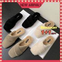 ❒✜ Korean Version Baotou Half Slippers Womens Outer Wear Fleece Warm Cotton Autumn Winter New Style Thick Heel Shoes Lazy Muller