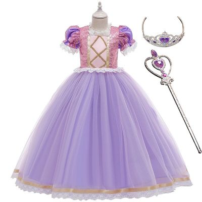 Girls Princess Dress Kids Halloween Cosplay Dress Costume For Children Girls Birthday Party Gown Christmas Rapunzel Dress Set